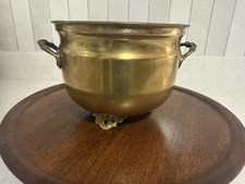 Vintage Brass Footed Jardiniere Planter Cachepot Ornate Handles 7 3/8