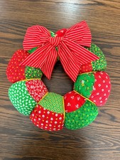 Vintage 70s Christmas Wreath Quilted Stuffed Fabric Handmade Retro Decor picture