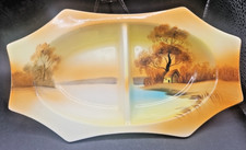 Vintage Noritake Red Mark Hand Painted Divided Relish Dish Ceramic Gold Rimmed picture