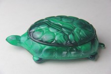 Westmoreland Green Slag Glass Thousand Eye Turtle Trinket /Candy Dish Rare picture