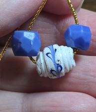 Rare Stepped Bicone PERU Blue White Squiggle TRADE BEADS Venetian Glass African picture