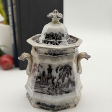 Antique Flow Black Mulberry Pelew Sugar Bowl Stained & Crazed Transferware picture
