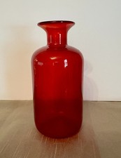 Vase Ruby Red Art Glass W Bubbles Christmas Valentines Day Flowers Decor 8.25” picture