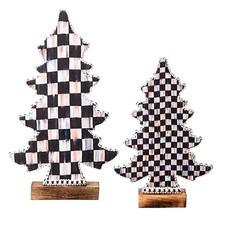 MACKENZIE-CHILDS Courtly Check Forest Christmas Trees Set of 2 Black White New picture