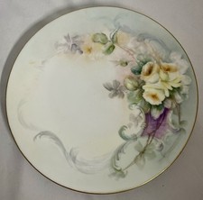 Antique T & V Limoges France Floral Flowers Plate Handpainted 9 in Gold Trim picture