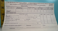 The Chesapeake & Ohio Railway Co paper timecard Unused. picture
