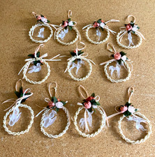 11 VTG Pearl Christmas Ornament Wreath Artificial Flowers w Glass  in Center 70s picture