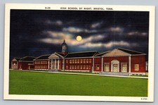 c1930 Linen High School By Night Bristol Tennessee TN Vintage Postcard picture