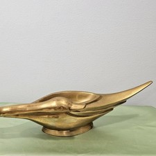 Vintage Heavy Brass Swan Sculpture Statue Bird Figurine Trinket Dish 1970's picture