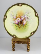 Antiq Beyer & Bock Prussia Scalloped Floral Pink Crocus 13” Charger Plate Signed picture