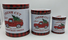 3 Vtg Christmas Farm House Tins Decorative Nesting Containers/canister’s Clean picture