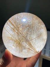 90mm TOP RARE Natural Gold Rutilated Sphere Quartz Crystal Ball Reiki Healing picture