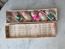 Original Box 5 VINTAGE Celluloid Petite DWARFS GNOMES ELVES Colorful CHRISTMAS picture