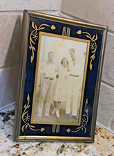 Antique ART DECO Black reverse painted Glass Picture frame Gold ornate 1930's picture