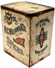 RARE Antique R.C. Williams & Co. Spice Tin Bin, 1800s New York NY (Hinged Lid) picture