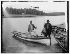 Black bass fishing,canoes,boats,docks,pier,Lake Gogebic,Michigan,MI,1880 picture