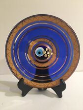 Turkish Paşabahçe Decorative Blue Glass Plate Evil Eye Diameter 8