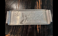 Arthur Armour Engraved Floral Silver Metal Rectangular Serving Tray picture