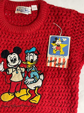 VTG 80s Disney Yoshimura Amer World Red Knit Mickey Donald Duck Sweater 4T Japan picture