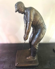 Austin Prod. Bronze Tone Golfer Figurine Signed 15 in 1973 picture