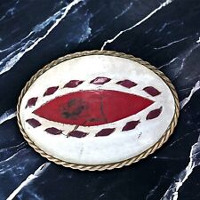 Vintage Western Nickel Silver Painted Leather Belt Buckle Indian Diamonds Cowboy picture