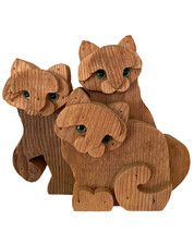 Vintage RARE Bottega Michelangeli Wood Triple Cat Sculpture Orvieto Italy 1970s picture