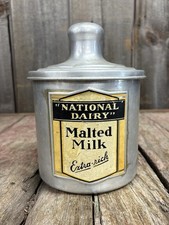 RARE Vintage 1930s National Dairy Extra-rich Malted Milk Aluminum Canister W/Lid picture