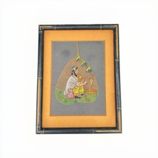 Vintage Indian Peepal Leaf Painting Snake Charmer Cobra Framed Folk Art picture
