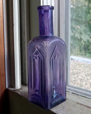 1870s PRETTY AMETHYST Wm McC & CO CATHEDRAL WINDOW SQUARE COLOGNE BOTTLE picture