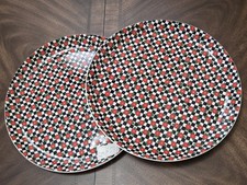 2 Set New Vtg Mary Engelbreit Large Round Platter Floral Black White Checkered picture