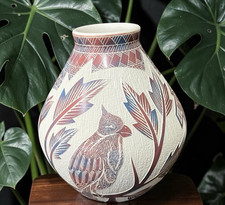 Mata Ortiz Pottery Hector Quintana Cardinal Plants Floral Jar Vase Mexican Art picture