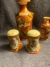 Vintage Satsuma Nippon Salt and Pepper Shakers and 2 Small Vases picture