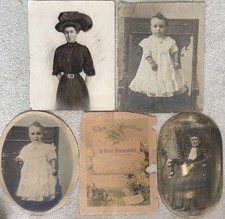 Antique 1900s Photo Lot 5 Pieces 1905 Marriage Certificate Victorian Portraits picture