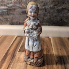 Vintage Porcelain Biscuit Figurine Old Woman Grandmother Dog 20th Century Europe picture