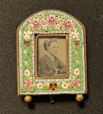 Antique Italian Micro Mosaic Miniature Picture Frame Arched Floral Brass picture