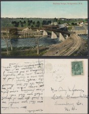 1913 Canada ~ Bridgewater, N.S. ~ Train on Railway Bridge ~ Antique PC picture