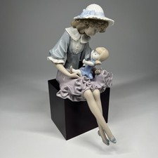 Lladro Debbie and Her Doll #1379 Porcelain Figurine on Wood Stand Retired picture