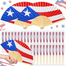 30 Pack Puerto Rico Flags Folding Hand Fans National Puerto Rican Day Parade Sou picture