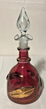Vintage Crackle Glass Flash Red w/Applied Gold Leaf Decanter/Blenko for Rainbow? picture