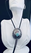 Navajo Turquoise Stamped Bolo Tie #101 picture