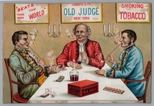 Rare 1880s Old Judge Tobacco Window Sign Goodwin Co Men Smoking 7.5x11 picture