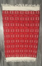 Vintage Yugoslavia Croatian Woven Cotton Blanket Throw Red White Fringe  picture