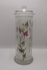Vintage Ann's House of Nuts Hand Painted Flowers Clear Glass Apothecary Jar 9.5” picture