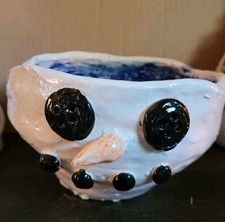 Vtg Snowman Hand-made  Ceramic Christmas Winter Candy  Bowl RARE  Snowman.  picture