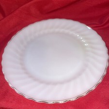 1 Anchor Hocking White Fire King Gold Rim Swirl Milk Glass 10