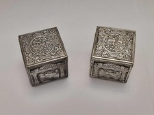 Vintage Silver Plated Tefillin Cases Set, Judaica Phylacteries Covers, Jerusalem picture