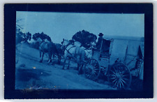 Postcard RPPC Horse Drawn Wagon Carriage Cyanotype Transportation Dirt Road G6 picture