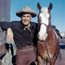 RARE STILL RANDOLPH  SCOTT  CLOSEUP WITH HIS HORSE picture
