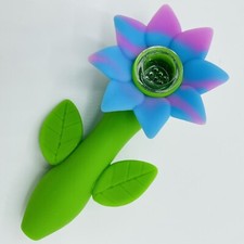 Silicone Smoking Flower Pipe with Glass Bowl | Pink/Light Blue | USA picture