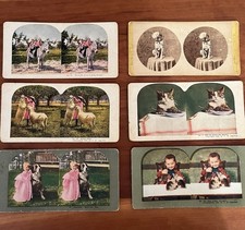 Lot Of 6 Antique Stereoscope Cards Children & Pets incl. “Rats On Toast” picture